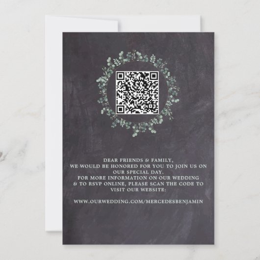 Invitation Rustique Eucalyptus Green Photo QR Code Mariage (Dos)