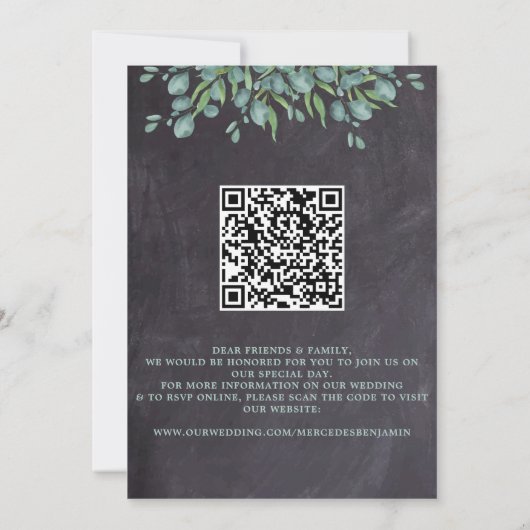 Invitation Rustique Eucalyptus Greenery QR Code Mariage (Dos)