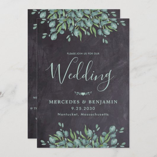 Invitation Rustique Eucalyptus Greenery QR Code Mariage (Devant / Derrière)