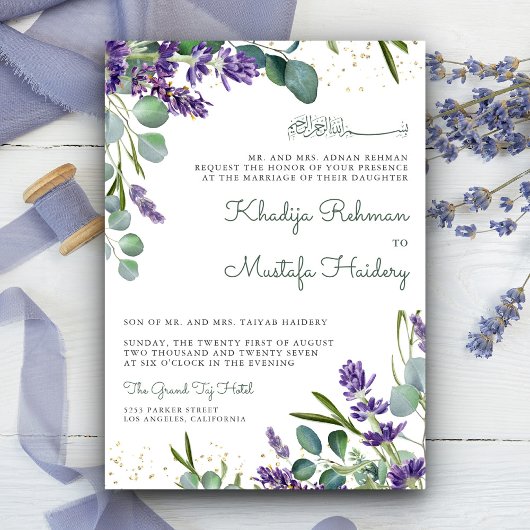 Invitation Rustique Eucalyptus Lavender Floral Mariage islami