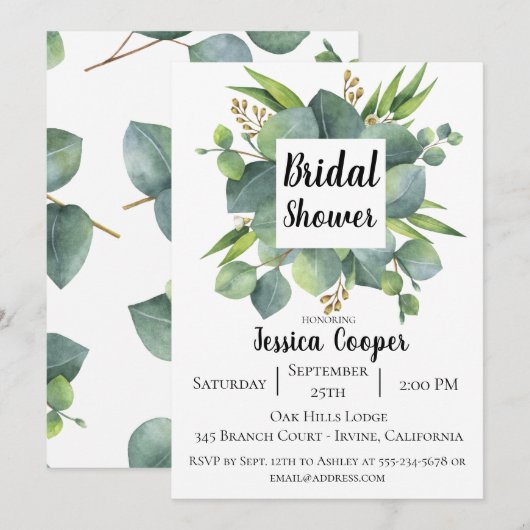 Invitation Rustique Eucalyptus Leaf (Devant / Derrière)