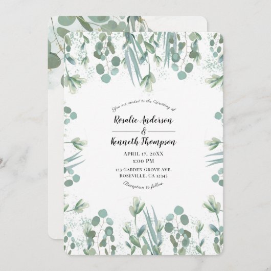 Invitation Rustique Eucalyptus Mariage Feuille (Devant / Derrière)