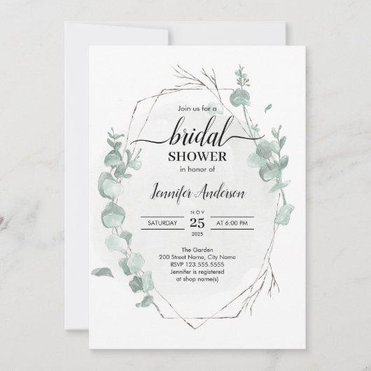 Invitation Rustique Eucalyptus nuptiale douche (Devant)