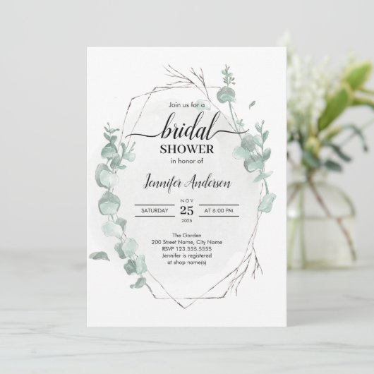 Invitation Rustique Eucalyptus nuptiale douche (Debout devant)
