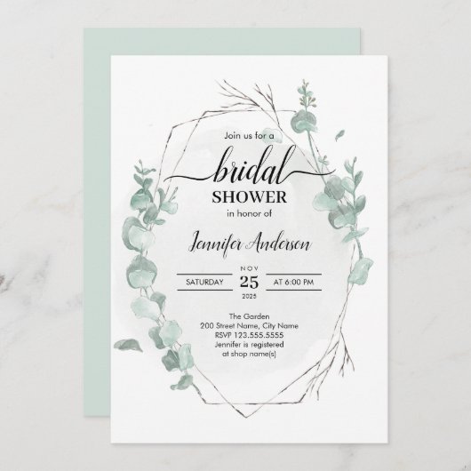 Invitation Rustique Eucalyptus nuptiale douche (Devant / Derrière)