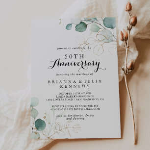 Invitation Rustique Eucalyptus Or 50ème Anniversaire de Maria