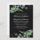 Invitation Rustique Eucalyptus Photo QR Code Mariage noir (Devant)