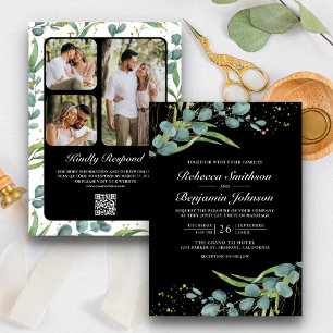 Invitation Rustique Eucalyptus Photo QR Code Mariage noir
