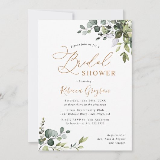 Invitation Rustique Eucalyptus Verdure Fête des mariées d'or (Devant)