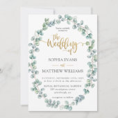 Invitation Rustique Eucalyptus Verdure Wreath Mariage or (Devant)