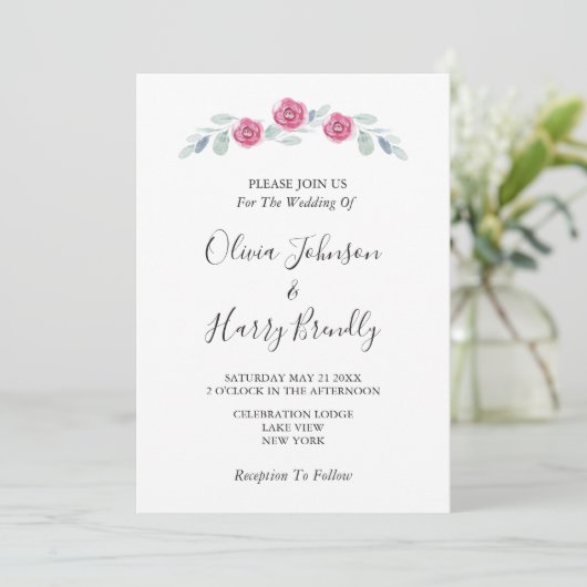 Invitation Rustique Eucalyptus Vert Mariage blanc (Debout devant)