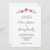 Invitation Rustique Eucalyptus Vert Mariage blanc (Devant / Derrière)