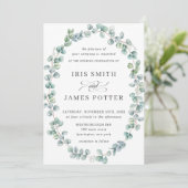 Invitation Rustique Eucalyptus Vert Mariage de couronne ovale (Debout devant)