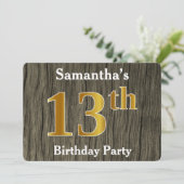 Invitation Rustique, Faux Gold 13e fête d'anniversaire; Nom p (Debout devant)