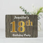 Invitation Rustique, Faux Gold 18e fête d'anniversaire; Nom p (Debout devant)