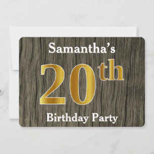 Invitation Rustique, Faux Gold 20th Birthday Party; Nom perso