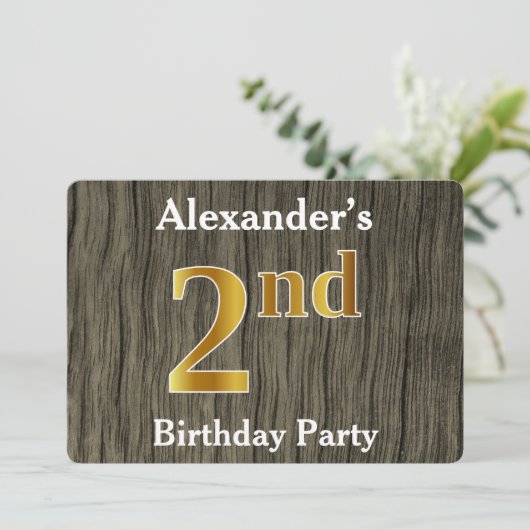Invitation Rustique, Faux Gold 2e fête d'anniversaire ; Nom p (Debout devant)