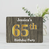 Invitation Rustique, Faux Gold 65e fête d'anniversaire; Nom p (Debout devant)