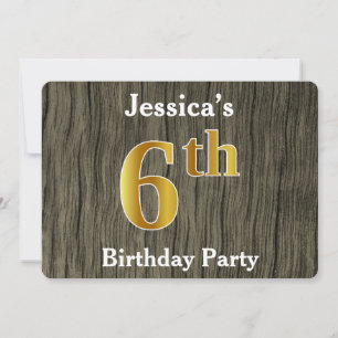 Invitation Rustique, Faux Gold 6e fête d'anniversaire; Nom pe
