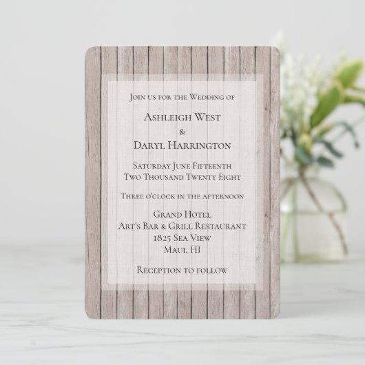 Invitation Rustique Faux Mariage Brown bois (Debout devant)