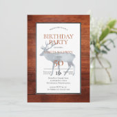 Invitation Rustique Faux Wood Antlered Deer fête d'anniversai (Debout devant)