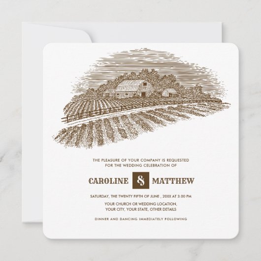 Invitation Rustique | Ferme | Mariage en bois de grange (Devant)