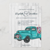 Invitation Rustique Ferme Turquoise Vintage Camion Boho Maria (Devant / Derrière)