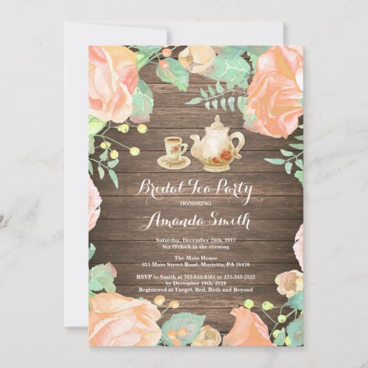 Invitation Rustique Fête des mariées Tea Party Flo (Devant)