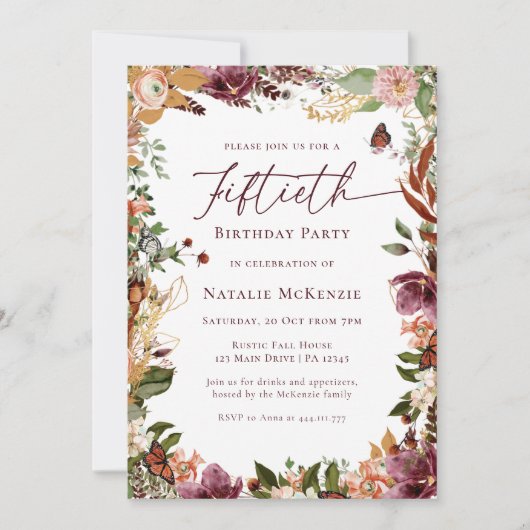 Invitation Rustique fête du 50e anniversaire (Devant)