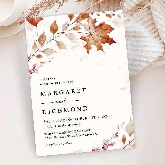 Invitation Rustique Feuille en terre cuite Mariage de automne