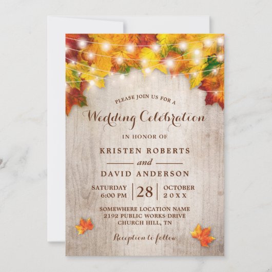 Invitation Rustique Feuilles d'automne Mariage de automne des (Devant)