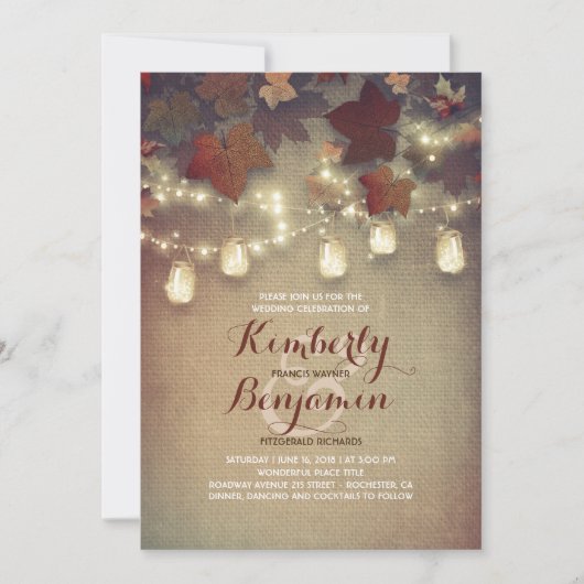 Invitation Rustique Feuilles d'érable et Mariage de automne d (Devant)