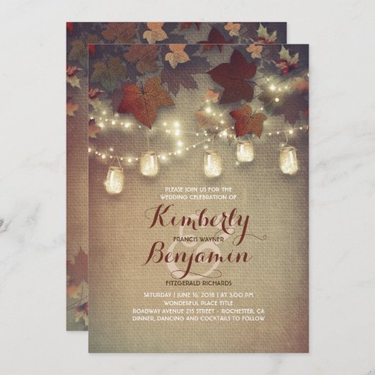 Invitation Rustique Feuilles d'érable et Mariage de automne d (Devant / Derrière)