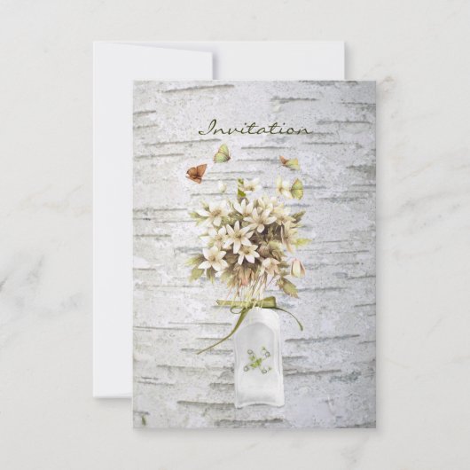 Invitation rustique fleur sauvage blanc bouleau mariage (Devant)