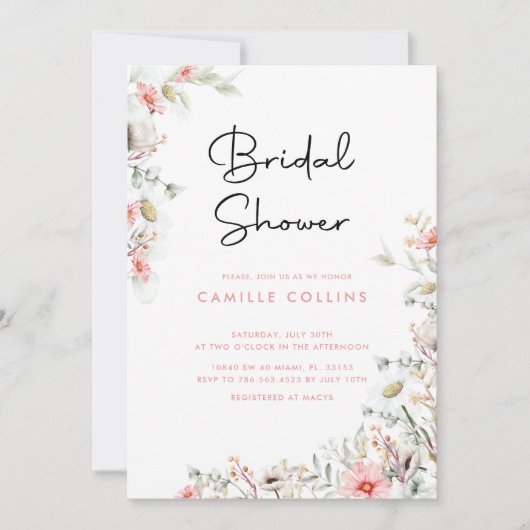 Invitation Rustique Fleur sauvage de douche nuptia (Devant)