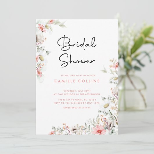 Invitation Rustique Fleur sauvage de douche nuptia (Debout devant)