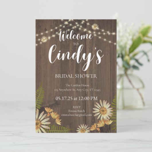 Invitation Rustique Fleur sauvage de douche nuptia (Debout devant)