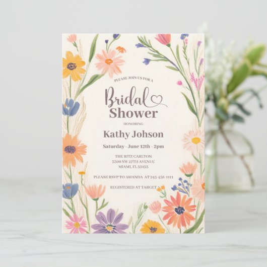 Invitation Rustique Fleur sauvage de douche nuptia (Debout devant)