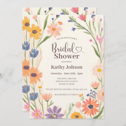 Invitation Rustique Fleur sauvage de douche nuptia (Devant / Derrière)