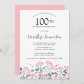 Invitation Rustique Fleur sauvage rose floral 100e fête d'ann (Devant / Derrière)