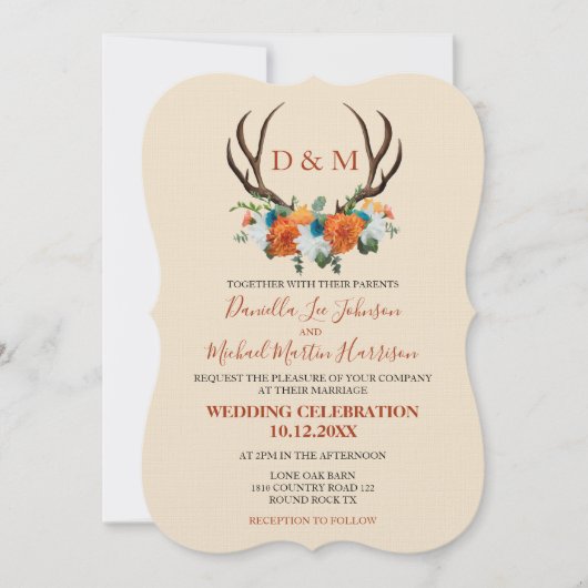 Invitation Rustique Floral Antlers BOHO Mariage (Devant)