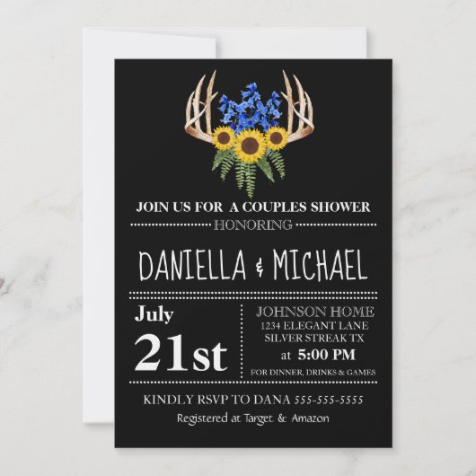 Invitation Rustique Floral Antlers Couples Mariage de douche (Devant)