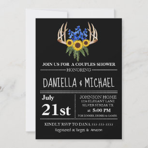Invitation Rustique Floral Antlers Couples Mariage de douche