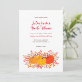 Invitation Rustique Floral Automne Citrouille Mariage bois (Debout devant)