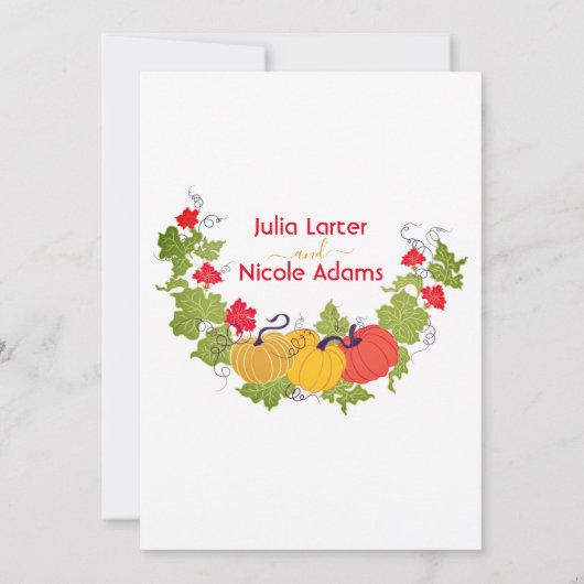 Invitation Rustique Floral Automne Citrouille Mariage bois (Dos)