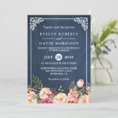 Invitation Rustique Floral Blue Chalkboard Mariage officiel (Debout devant)