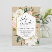 Invitation Rustique floral blush blanc fille brunch douche bé (Debout devant)