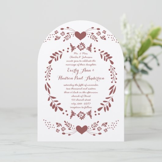 Invitation Rustique Floral Bohème Bohème Mariage d'art popula (Debout devant)