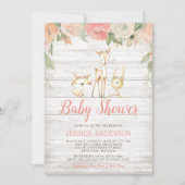 Invitation Rustique Floral Bois Animaux Fille Baby shower (Devant)