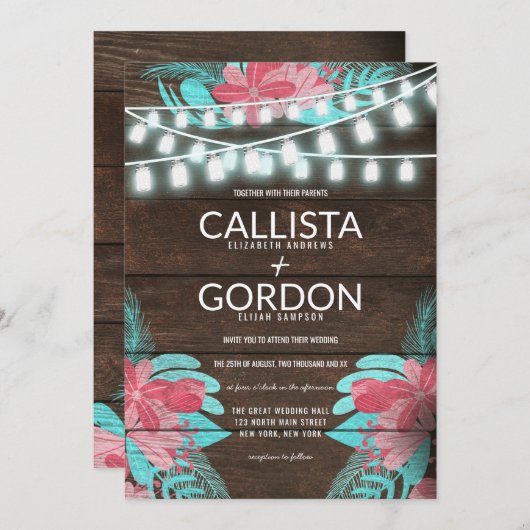 Invitation Rustique Floral Bois Mason Lumière Mariage (Devant / Derrière)